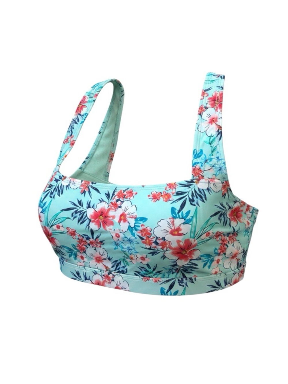 George NWT Bikini Top XXL Mint Floral Scoop Neck Racerback Recycled Swim